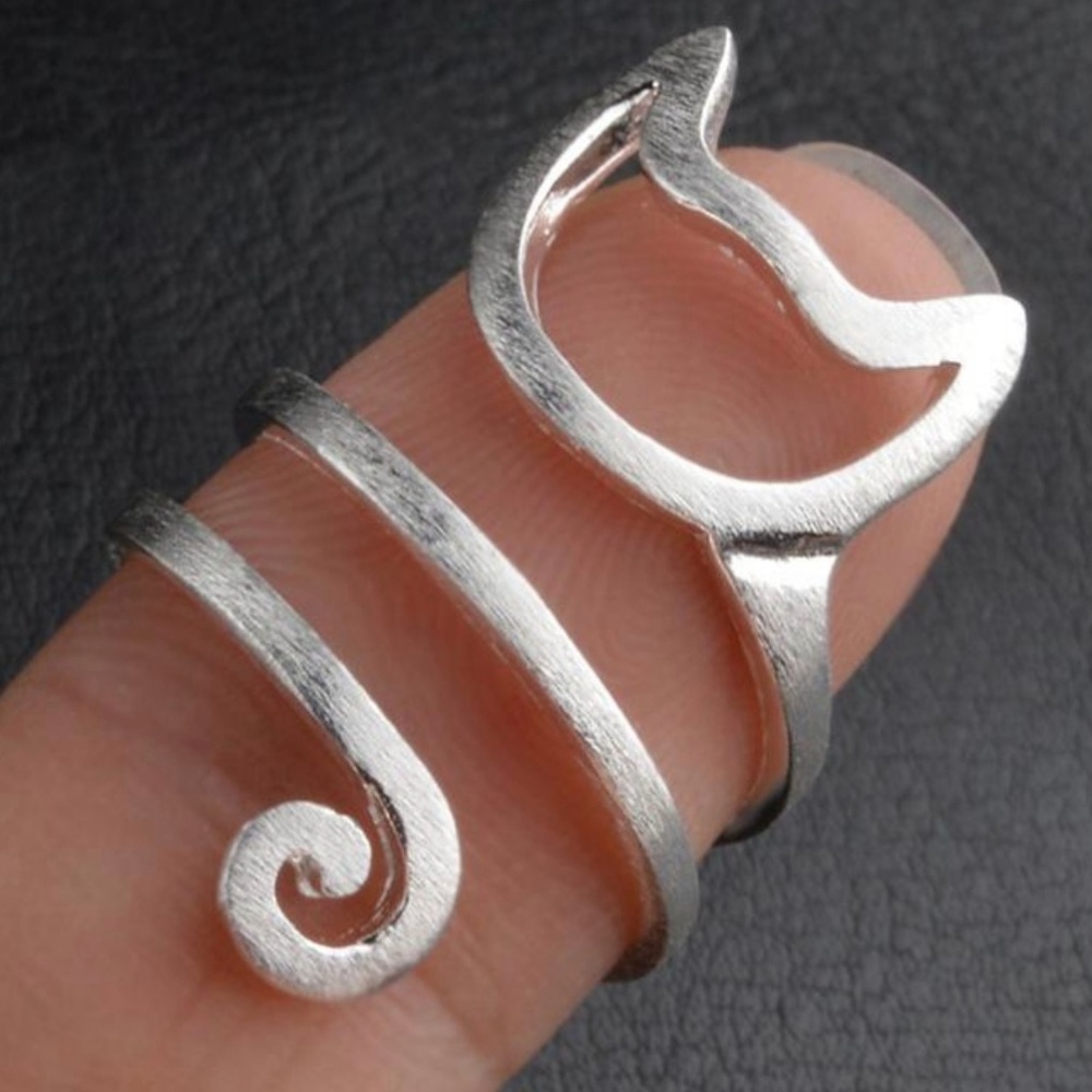 Adjustable Cute .925 Silver Plated Cat Wrap Ring